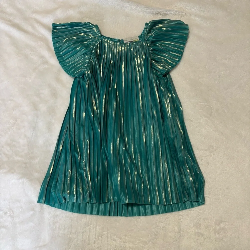 OshKosh Pleated Shimmer Dress 18 months months gold and green